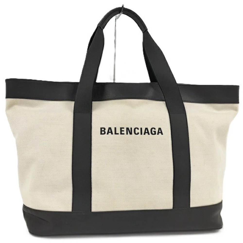Balenciaga Tote Bag Leather Canvas Ivory White Black